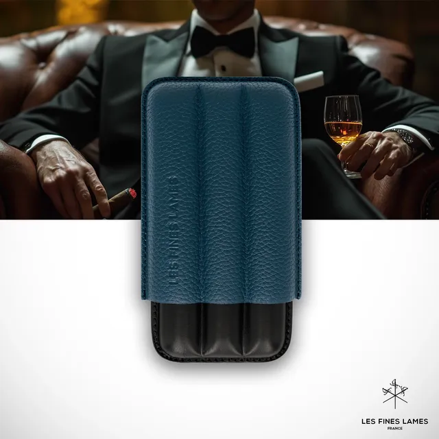 les-fines-lames-cigar-case-trio-zigarrenetui-blau-leder image 1