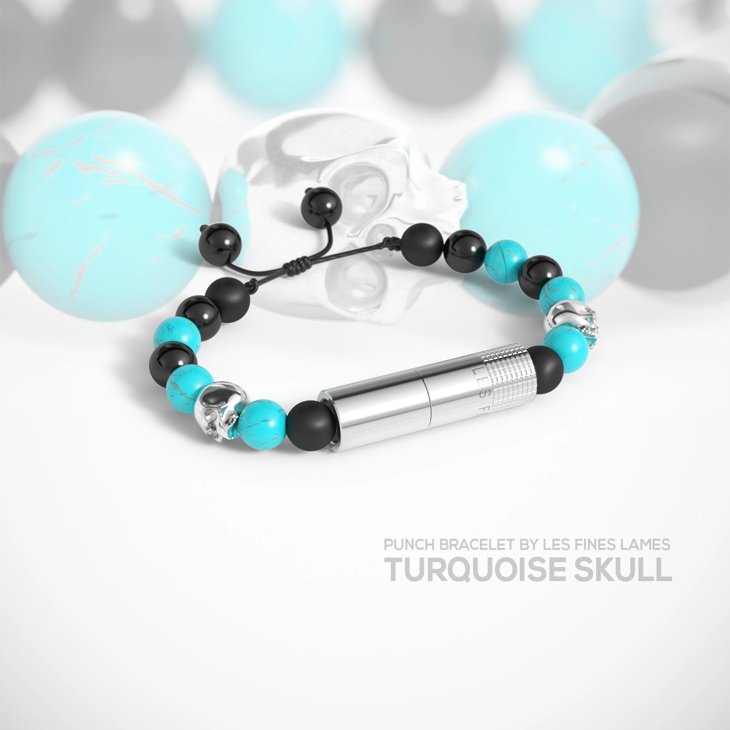 les-fines-lames-punch-bracelet-turquoise-skull-punch-armband-elastisch image 1